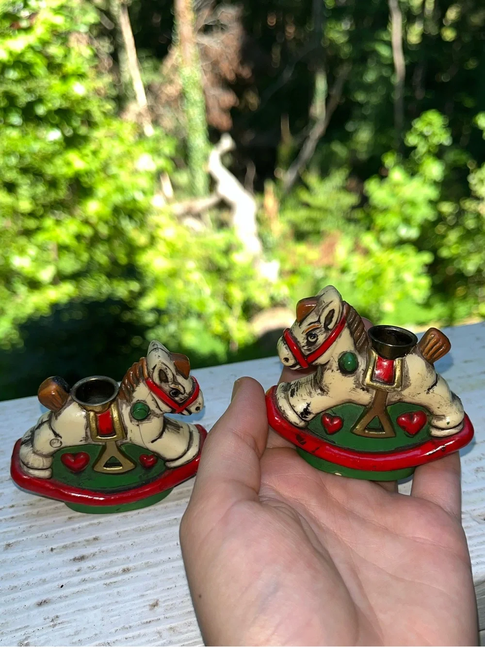 Vintage Christmas Rocking Horses Mini Taper Candlestick Candle Holders